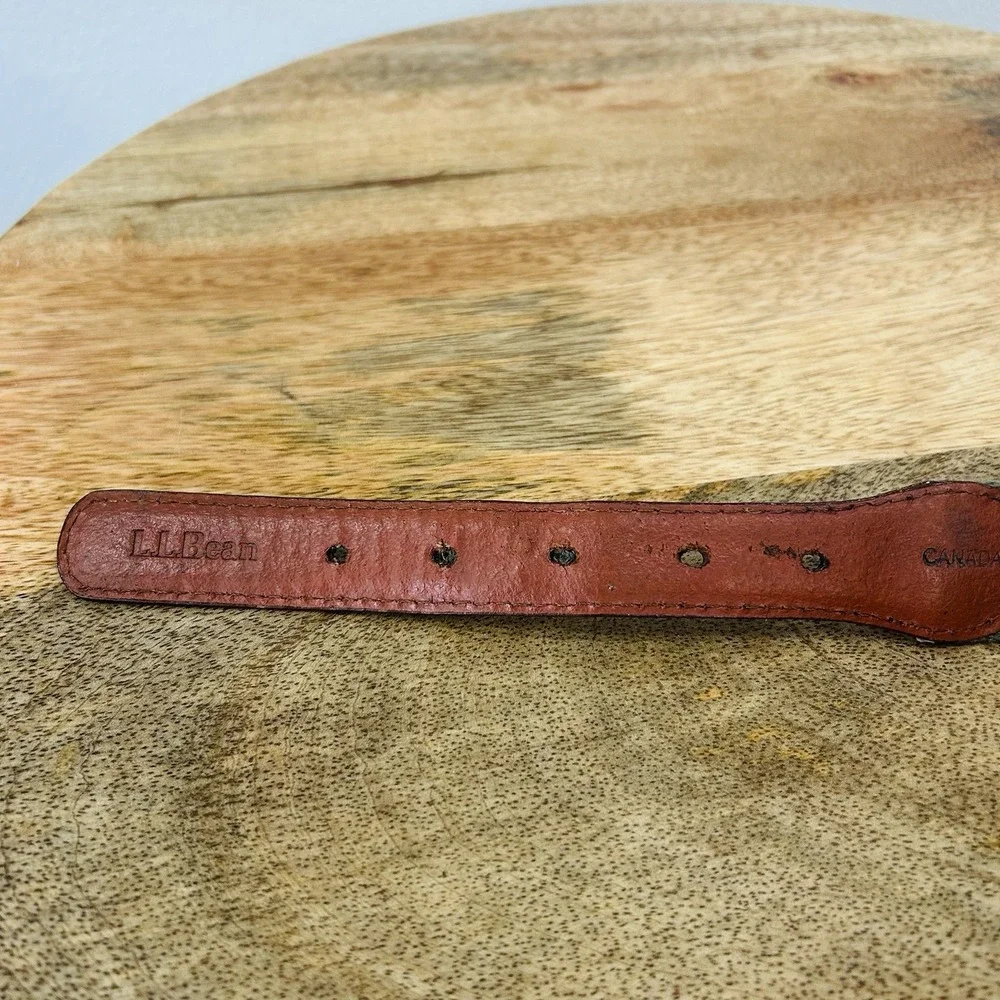 Vintage L.L. Bean Mens Field Belt Canvas Leather Duck Stamped Brass Buckle